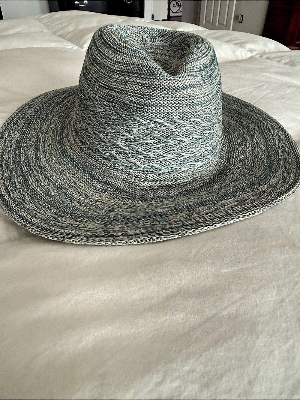 Newport Woven Wide Brim Hat in Blue & Gray NWT